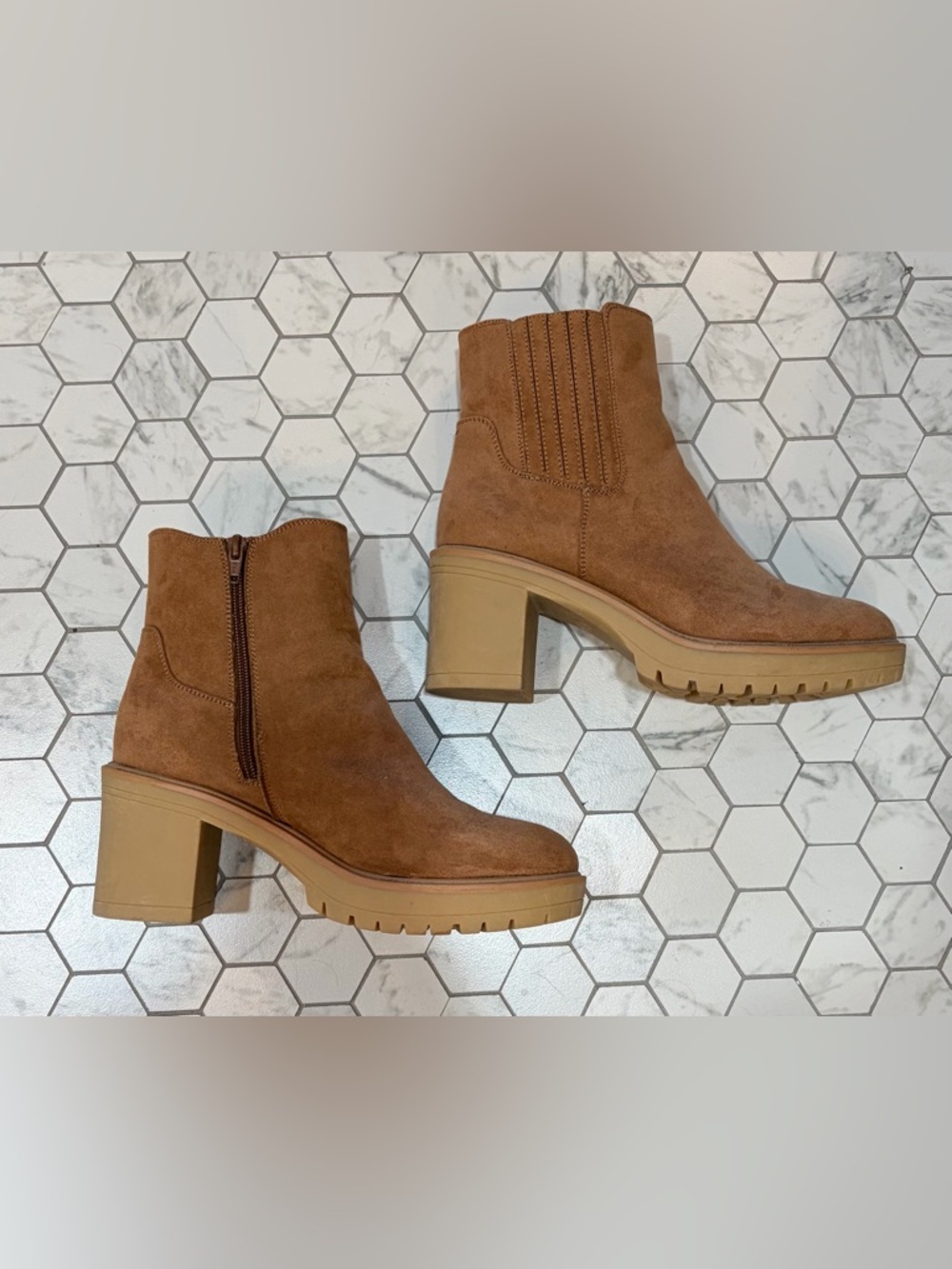 Target Tan Suede Block Heel Ankle Boots
